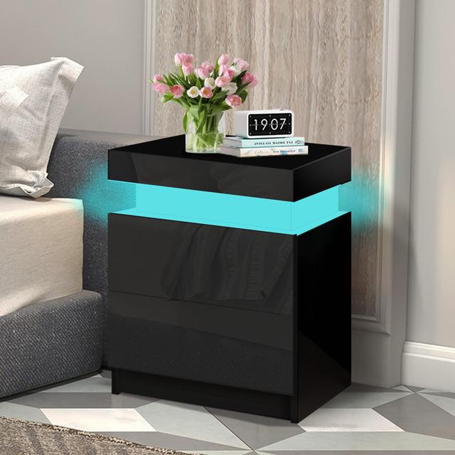 High Gloss LED Bedside Table Nightstand Metro Lane Colour: White on Productcaster.