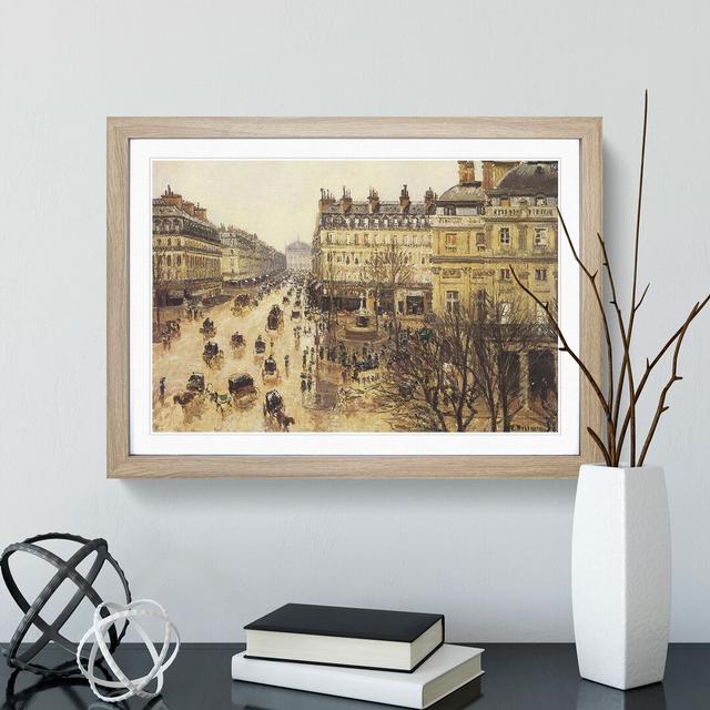 French Theatre in the Rain by Camille Pissarro - Picture Frame Painting East Urban Home Frame Option: Oak Framed, Size: 36cm H x 48cm W x 2cm D on Productcaster.