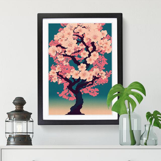 Cherry Blossom Tree Retro - Picture Frame Print Marlow Home Co. Format: Black Framed, Size: 46cm H x 34cm W x 2cm D on Productcaster.