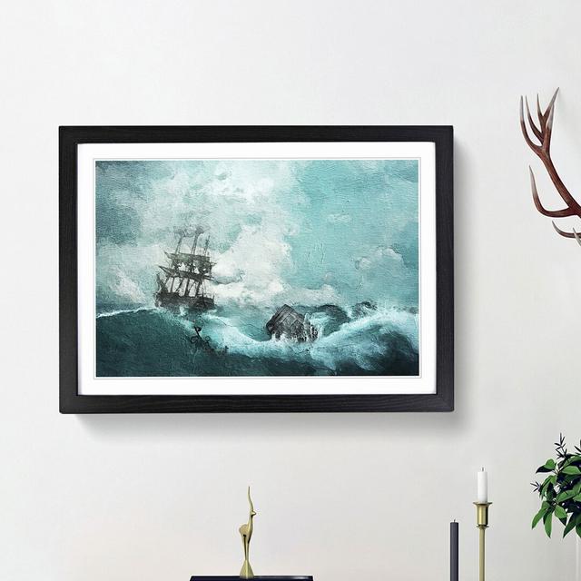 Pirate Ship Sailing Upon a Stormy Sea - Picture Frame Painting Print East Urban Home Size: 48cm H x 65cm W x 2cm D, Frame Option: Black Framed on Productcaster.