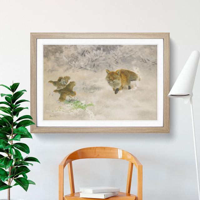 Fox Hunting Black Grouse by Bruno Liljefors - Picture Frame Painting East Urban Home Frame Option: Oak Framed, Size: 36cm H x 48cm W x 2cm D on Productcaster.