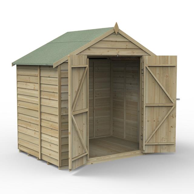 Overlap Pressure Treated 7 x 5 Apex Shed - No Window, Double Door Forest Garden Installation Included: Yes on Productcaster.