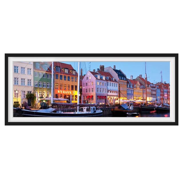 Copenhagen Harbour in the Evening - Picture Frame Graphic Art Ebern Designs Size: 50cm H x 130cm W x 2cm D, Frame Option: Black Framed on Productcaster.