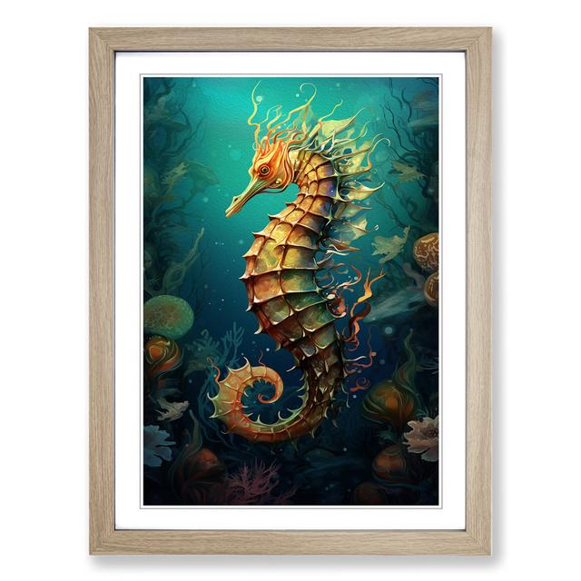 Seahorse Tachisme House of Hampton Format: Oak Framed, Size: 46cm H x 34cm W x 2cm D on Productcaster.