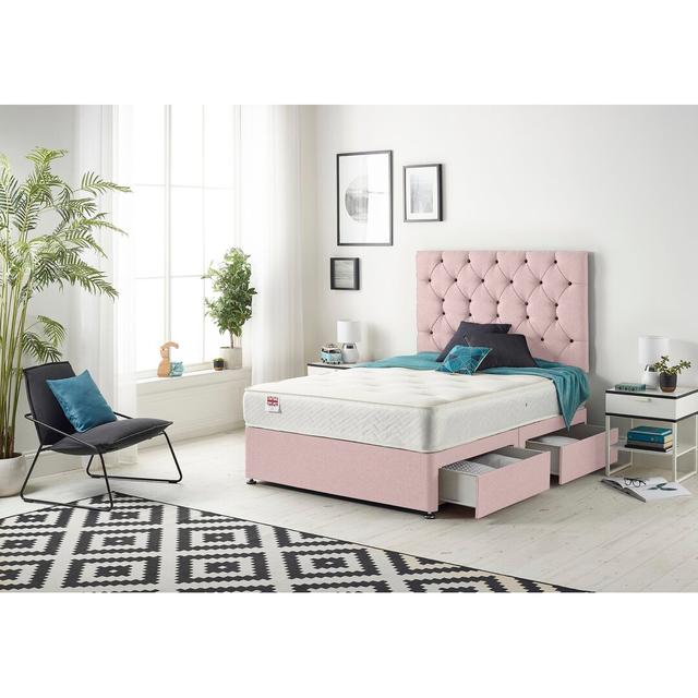 Copple Memory Foam Divan Bed Set Rosalind Wheeler Size: Kingsize (5'), Colour: Pink, Storage Type: 2 Drawers on Productcaster.