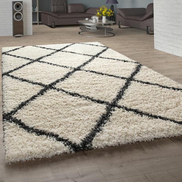 Veronika Geometric Machine Woven Cream/Black Area Rug Hashtag Home Rug Size: Rectangle 60 x 100cm on Productcaster.