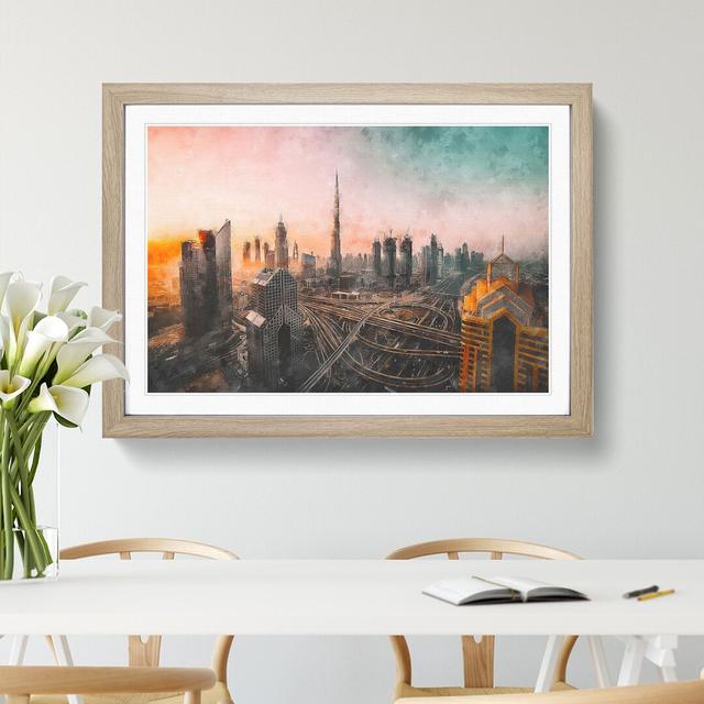 Burj Khalifa Dubai Skyline Painting - Single Picture Frame Print on MDF East Urban Home Format: Oak, Size: 24cm H x 33cm W x 2cm D on Productcaster.