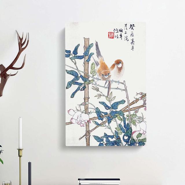 Two Birds upon a Rose Bush by Ren Yi - Wrapped Canvas Painting Print East Urban Home Size: 50cm H x 35cm W x 3cm D on Productcaster.