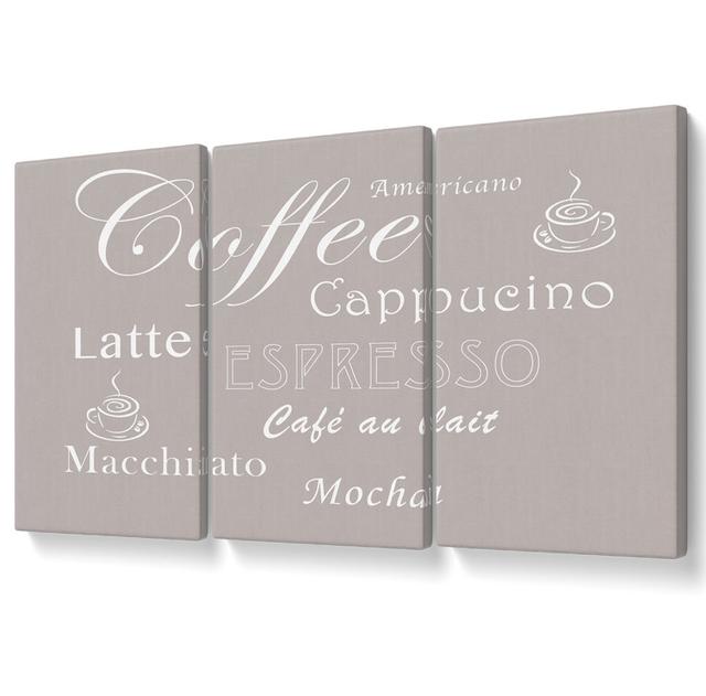 Kitchen Quote Coffee Delight - 3 Piece Wrapped Canvas Graphic Art Maturi Colour: Beige, Size: 101.6cm H x 203cm W on Productcaster.