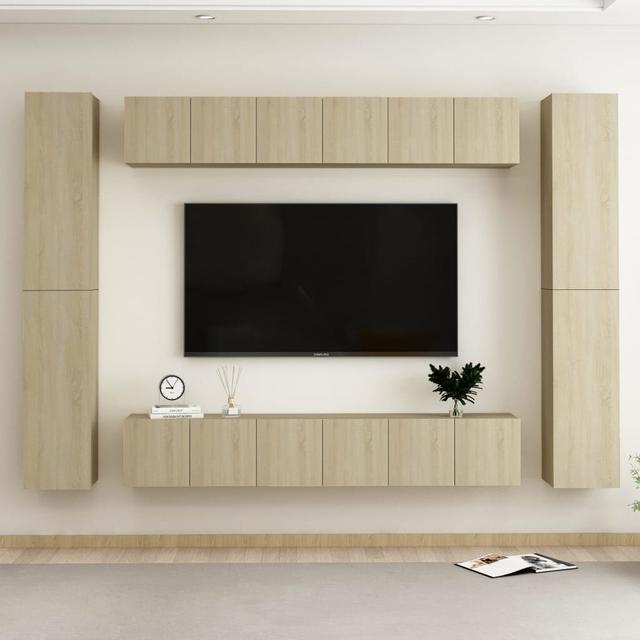 Modern 10-Piece TV Cabinet Set In Sonoma Oak Engineered Wood Brayden Studio on Productcaster.