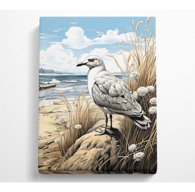 Seagull On The Beach Canvas Art Print House of Hampton Size: 50.8cm H x 81.3cm W on Productcaster.