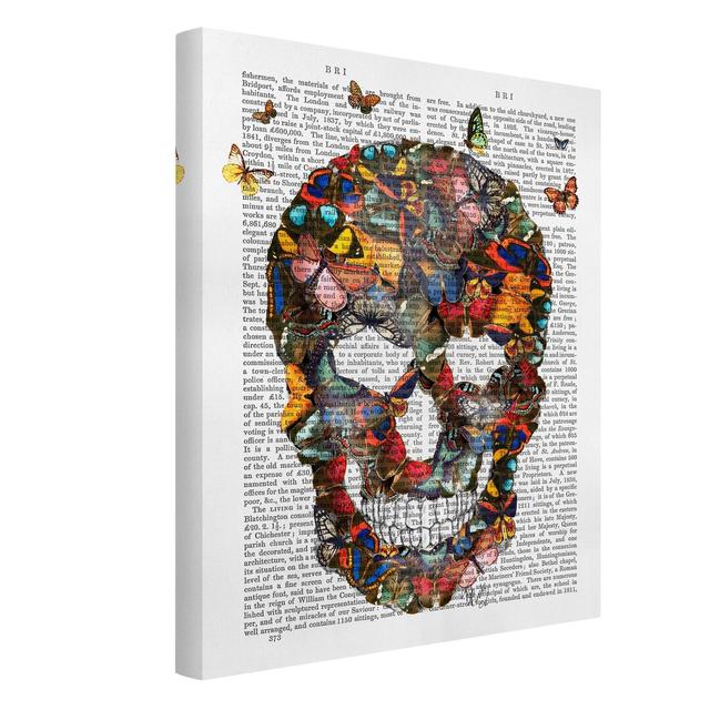 Scary Reading - Butterfly Skull - Wrapped Canvas Graphic Art Maturi Format: Recycled Canvas 330g/m², Size: 80cm H x 60cm W on Productcaster.