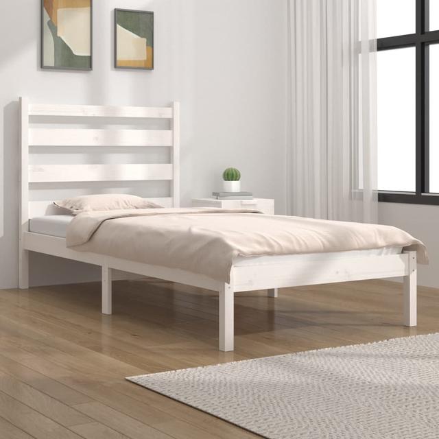 Bed Frame Solid Wood 17 Stories Size: 100 x 200 cm, Colour: White on Productcaster.