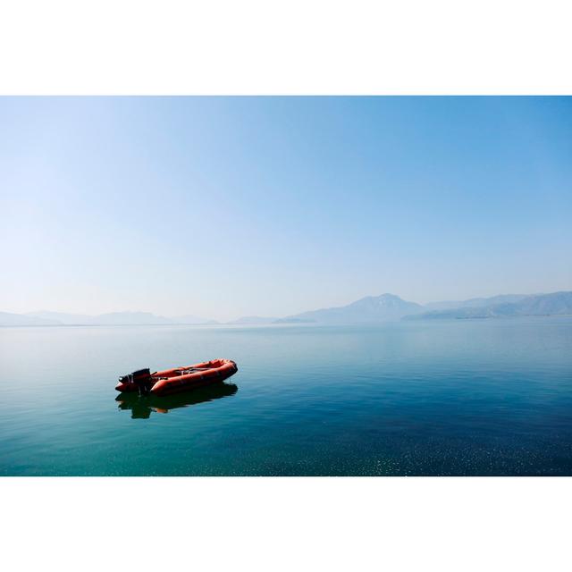 Orange Zodiac Boat by Tolgart - Print Breakwater Bay Size: 81cm H x 122cm W x 3.8cm D on Productcaster.