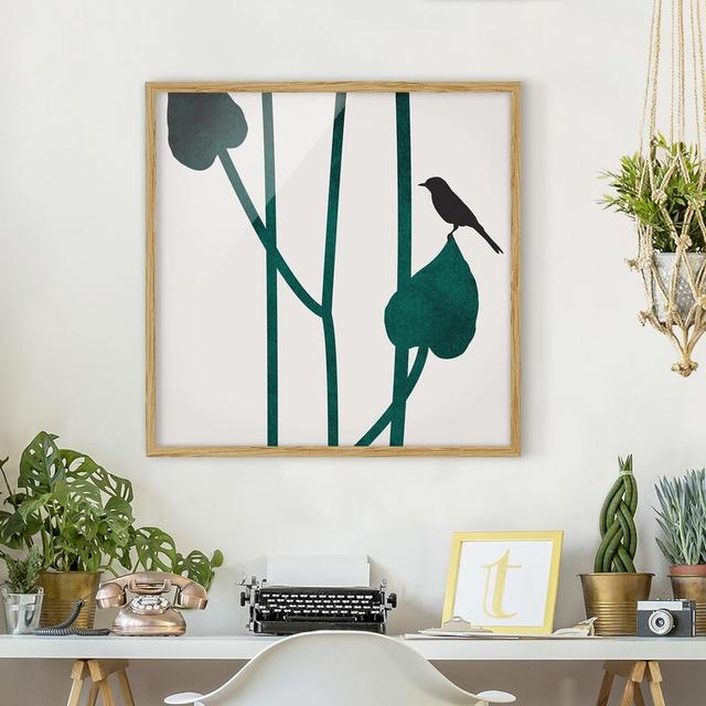 Flora - Bird on Leaf - Picture Frame Graphic Art Rosalind Wheeler Frame Option: Brown Framed, Size: 70cm H x 70cm W x 2cm D on Productcaster.