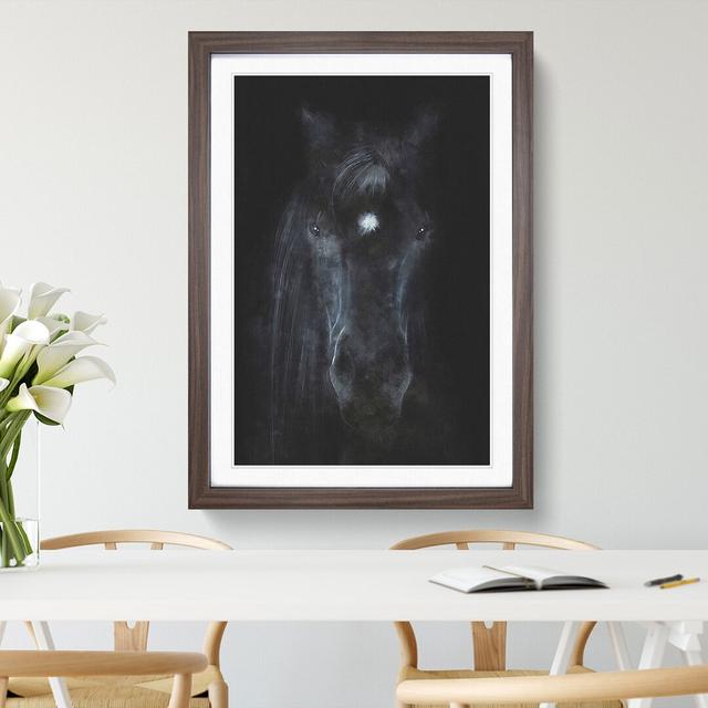 Black Horse in the Shadows - Picture Frame Painting East Urban Home Size: 65cm H x 48cm W x 2cm D, Frame Option: Walnut Framed on Productcaster.