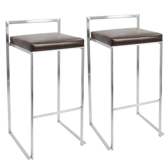 Daggett 68.5cm Bar Stool (Set of 2) Canora Grey Colour: Stainless Steel, Seat Height: Bar Stool (30.75" Seat Height), Upholstery Colour: Brown on Productcaster.