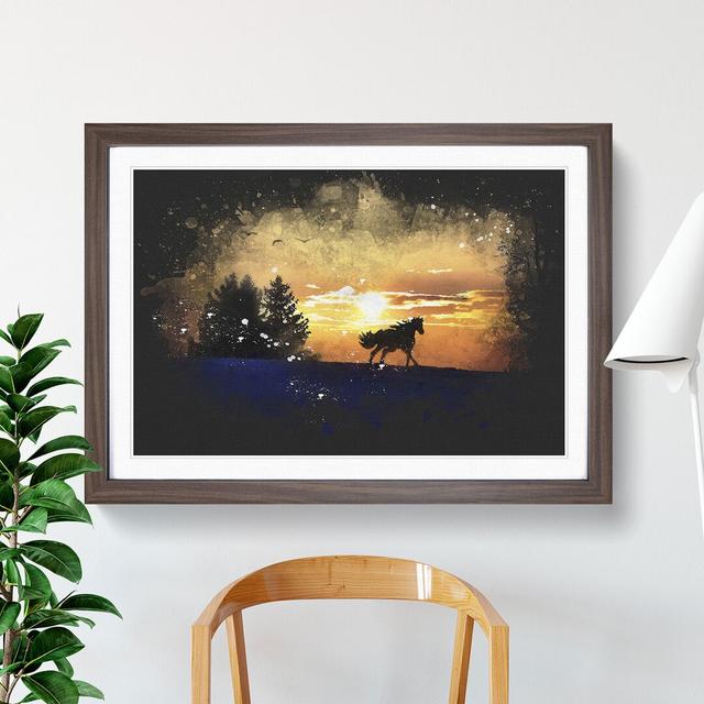 Wild Horse at Sunset Vol.2 Paint Splash - Picture Frame Graphic Art East Urban Home Frame Option: Walnut, Size: 27cm H x 36cm W x 2cm D on Productcaster.