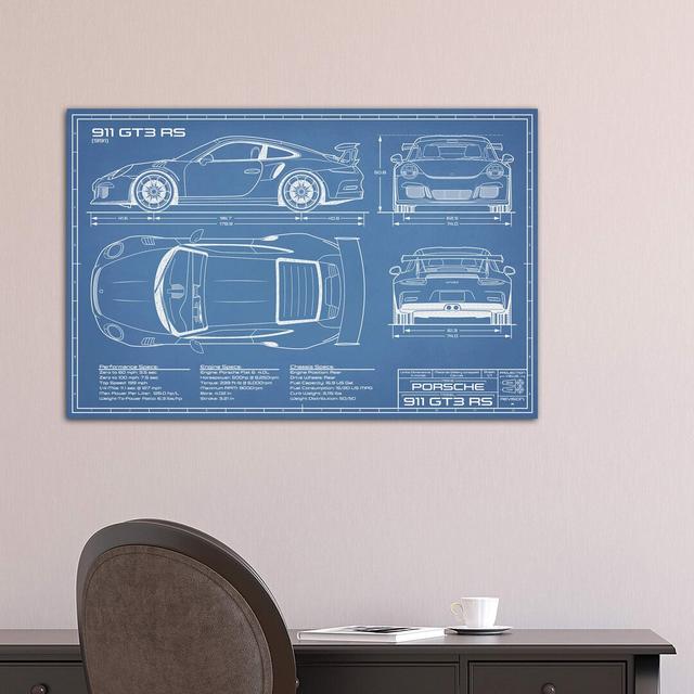 Porsche 911 GT3 RS (991) Blueprint by Action Blueprints - Wrapped Canvas Graphic Art Print Borough Wharf Size: 66.04cm H x 101.6cm W x 3.81cm D on Productcaster.