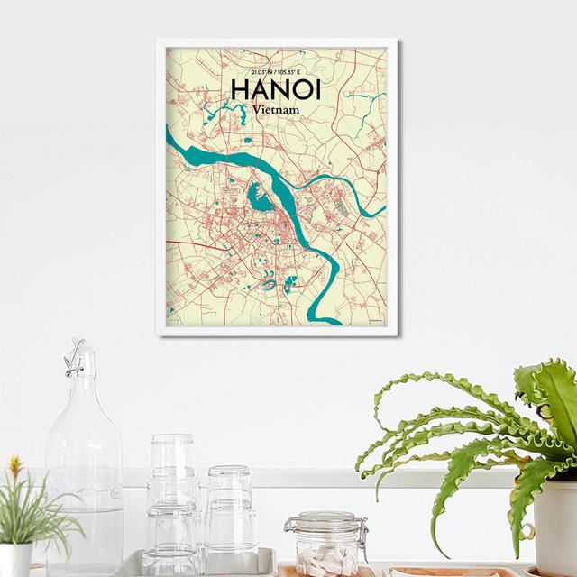 Hanoi City Map In Tricolour - No Frame Print Borough Wharf Size: 20cm H x 16cm W x 0.05cm D on Productcaster.