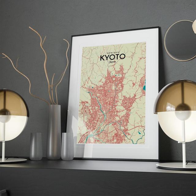 Kyoto City Map in Tricolour - Graphic Art Print on Paper Borough Wharf Size: 17cm H x 11cm W x 0.05cm D on Productcaster.