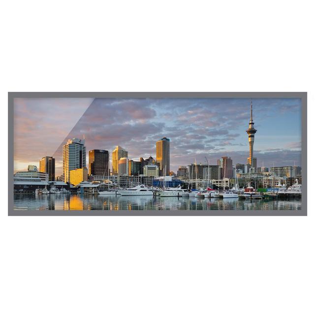 Auckland Skyline Sunset - Picture Frame Photograph Brayden Studio Frame Option: Grey Framed, Size: 30cm H x 75cm W x 2cm D on Productcaster.