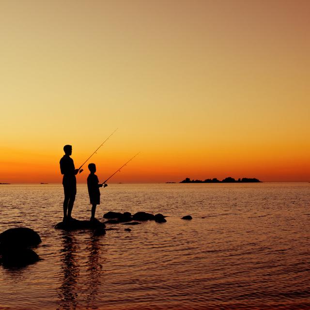 Boys Fishing At Sunset by AlpamayoPhoto - Print House of Hampton Size: 40cm H x 40cm W on Productcaster.