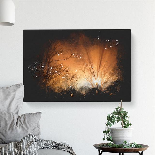 Sun Rays Through The Trees Paint Splash - Wrapped Canvas Print East Urban Home Size: 60cm H x 91cm W x 3cm D on Productcaster.