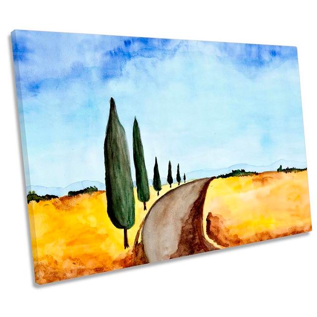 Landscape Trees Road Watercolour Framed - Wrapped Canvas Print Marlow Home Co. Size: 30.5cm H x 45.7cm W x 2cm D on Productcaster.