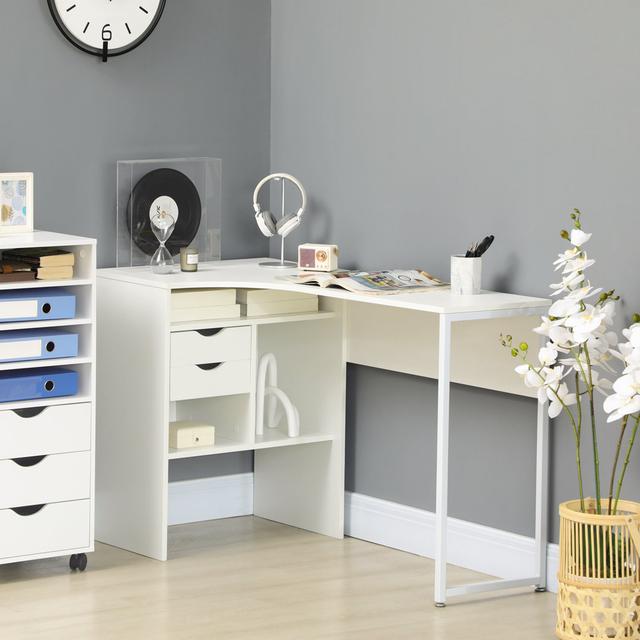 Kilanemos 120cm W L-Shaped Executive Desk Latitude Run Top Colour: White on Productcaster.