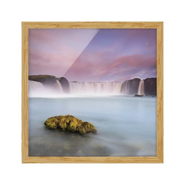 Picture With Frame - Goðafoss And The Moon - Square 1:1 Highland Dunes Size: 30cm H x 30cm W x 2cm D, Frame Option: Brown Framed on Productcaster.