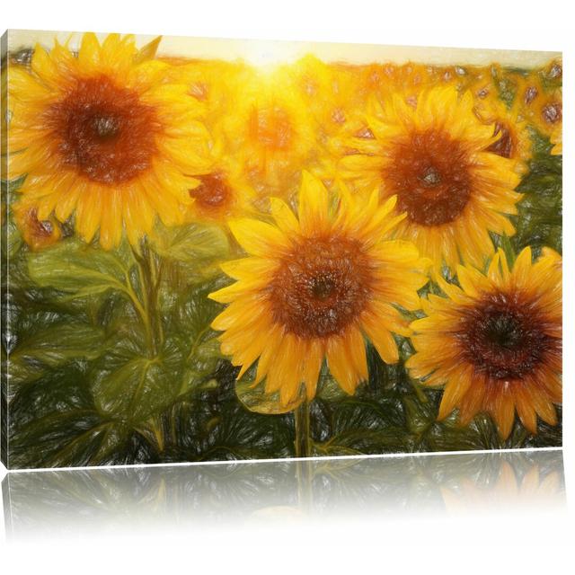 Leinwandbild „Sonnenblumen auf dem Feld“, Grafikdruck East Urban Home Größe: 40 cm H x 60 cm B on Productcaster.