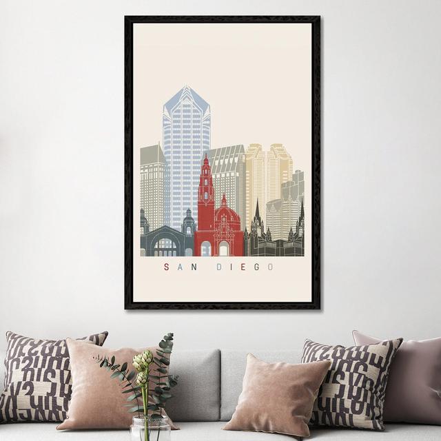 San Diego Skyline Poster by Paul Rommer - Gallery-Wrapped Canvas Giclée on Canvas Lark Manor Size: 152.4cm H x 101.6cm W x 3.81cm D, Format: Black Fra on Productcaster.