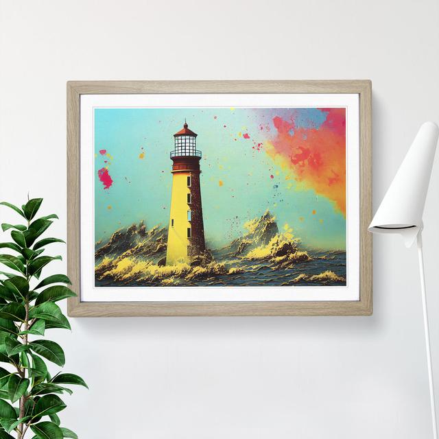 Lighthouse Splash Vol.1 - Picture Frame Painting Breakwater Bay Size: 34cm H x 46cm W x 2cm D, Frame Colour: Oak on Productcaster.