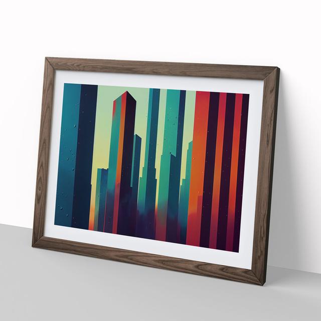 Flashy Skyscraper Skyline - Picture Frame Graphic Art Latitude Run Size: 34cm H x 46cm W x 2cm D, Frame Colour: Walnut on Productcaster.