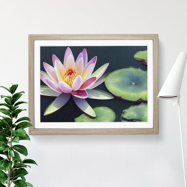 Watercolour Water Lily Flower Vol.5 - Picture Frame Graphic Art Marlow Home Co. Format: Oak, Size: 46cm H x 64cm W on Productcaster.