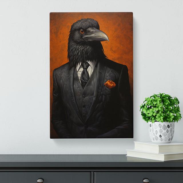 Raven in a Suit Painting Happy Larry Size: 60cm H x 40cm W x 3cm D on Productcaster.