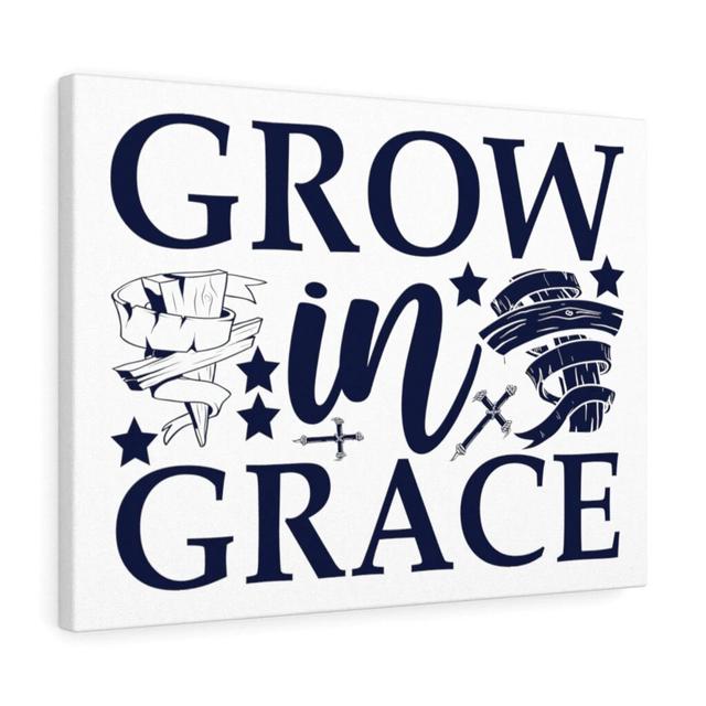 Grown in Grace - Wrapped Canvas Typography Blue Elephant Size: 46cm H x 61cm W on Productcaster.