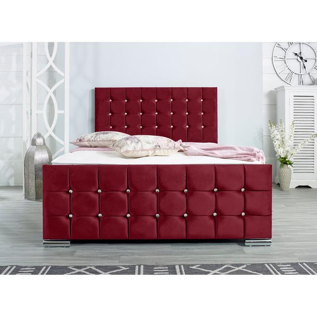 Chesson Upholstered Bed Frame Wayfair Sleep Size: Kingsize (5'), Colour: Maroon on Productcaster.