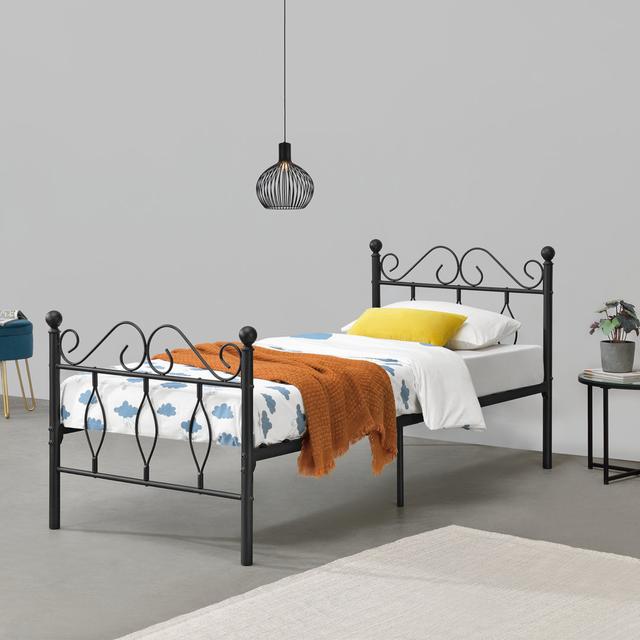 Scorpius Bed Frame Marlow Home Co. Size: 90 x 200cm, Colour: Black on Productcaster.