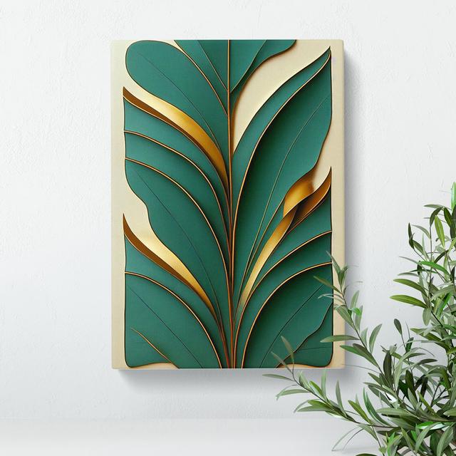 Leaf Art Deco No.5 - Wrapped Canvas Print ClassicLiving Size: 50cm H x 35cm W x 3cm D on Productcaster.