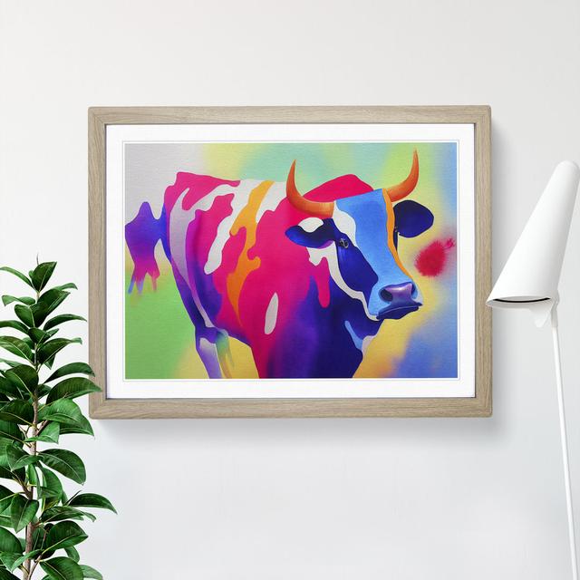 Colourful Cow Vol.5 Abstract - Single Picture Frame Print Brambly Cottage Size: 25cm H x 34cm W x 2cm D, Frame Colour: Oak on Productcaster.