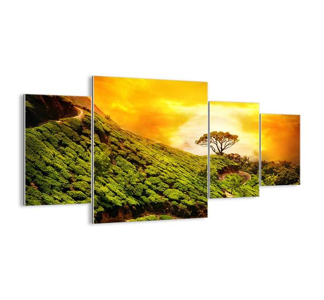 A Winding Path Along a Green Slope - 4 Piece Unframed Photograph Print Set on Glass Union Rustic Size: 90cm H x 160cm W x 1.8cm D on Productcaster.