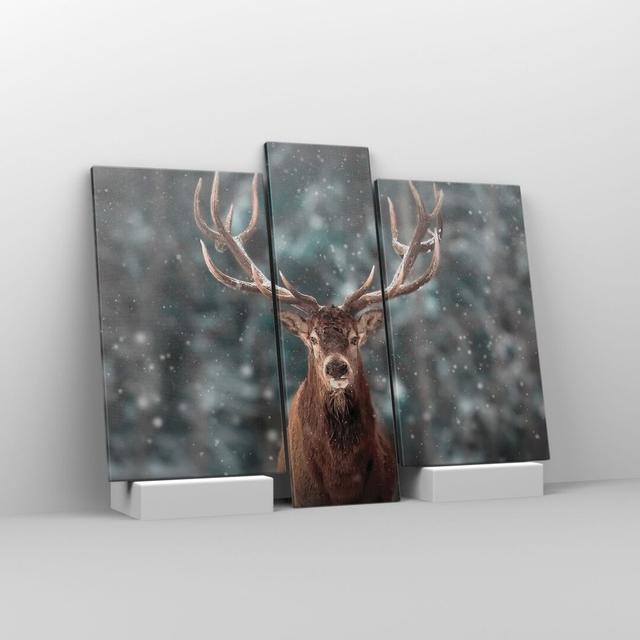 Deer Deer Winter - 3 Piece Wrapped Canvas Photograph Union Rustic Size: 80cm H x 95cm W on Productcaster.