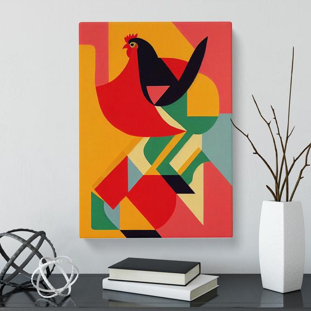 Chicken Geometric - Wrapped Canvas Graphic Art Marlow Home Co. Size: 60cm H x 40cm W x 3cm D on Productcaster.