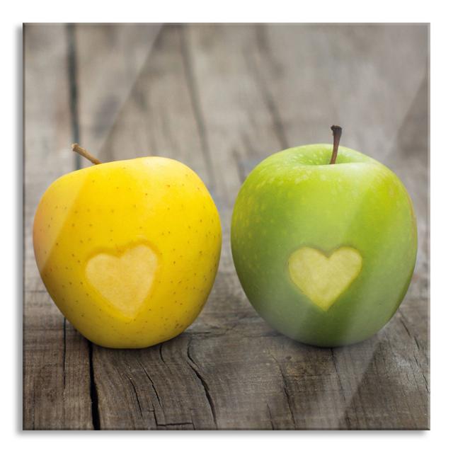 Traffic Light Apples With Hearts - No Frame Print on Glass Brayden Studio Size: 80cm H x 80cm W x 0.4cm D on Productcaster.