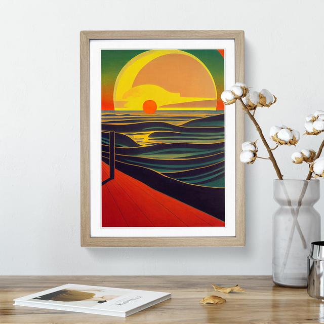 Vibrant Sunset Abstract - Picture Frame Painting ClassicLiving Frame Colour: Oak, Size: 46cm H x 34cm W x 2cm D on Productcaster.