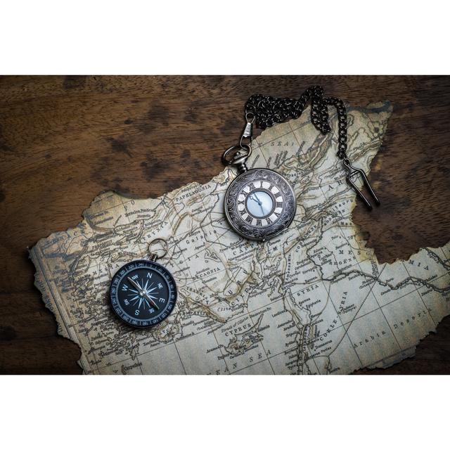 Old Compass and Vintage Map by Worac - Wrapped Canvas Photograph Latitude Vive Size: 51cm H x 76cm W on Productcaster.