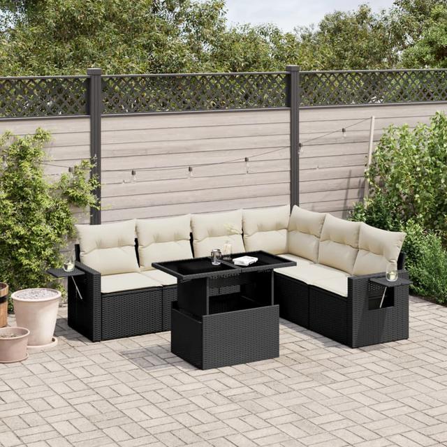 Vidaxl 7-Tlg. Garten-Sofagarnitur Mit Kissen Schwarz Poly Rattan DEvidaxl Farbe: Cremeweiß on Productcaster.