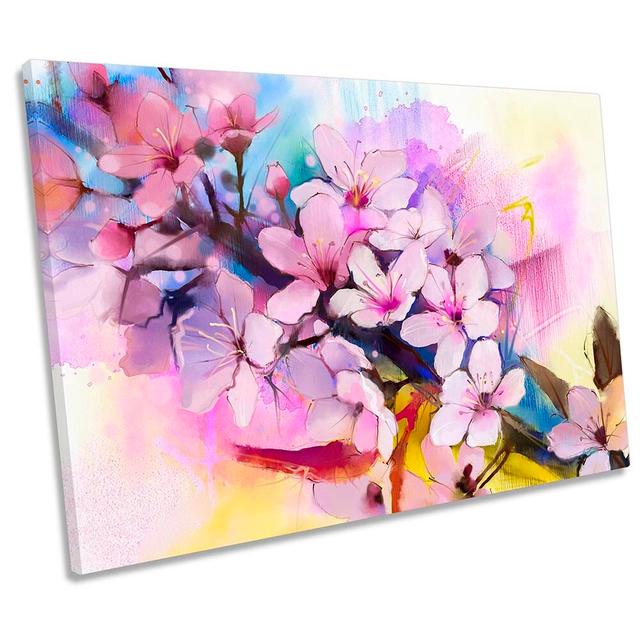 Pink Flowers Floral Blossom - Wrapped Canvas Print Rosalind Wheeler Size: 50.8cm H x 76.2cm W x 2cm D on Productcaster.